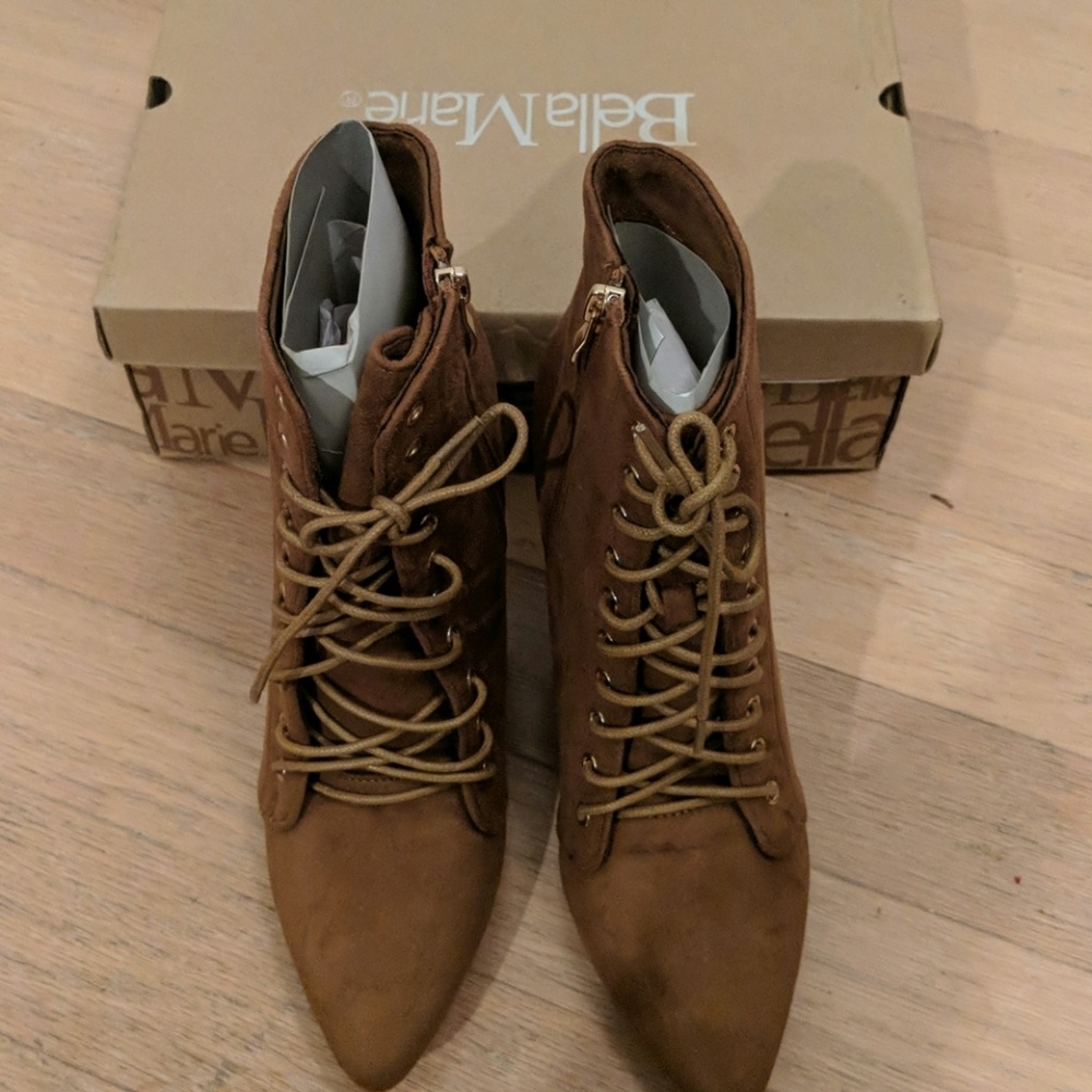Caramel faux suede lace up bootie